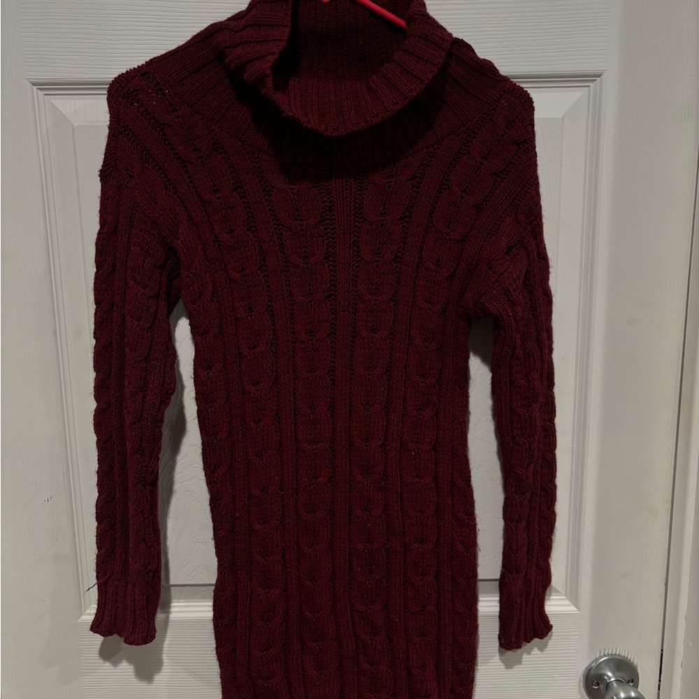 Boohoo Cable Knit Turtleneck Sweater Dress - Wine